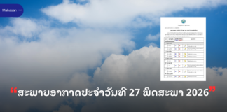 ສະພາບອາກາດປະຈໍາວັນທີ 27 ພຶດສະພາ 2026