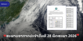 ສະພາບອາກາດປະຈໍາວັນທີ 28 ພຶດສະພາ 2026