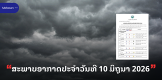 ສະພາບອາກາດປະຈໍາວັນທີ 10 ມິຖຸນາ 2026