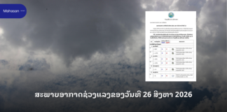 ສະພາບອາກາດຊ່ວງແລງຂອງວັນທີ 26 ສິງຫາ 2026